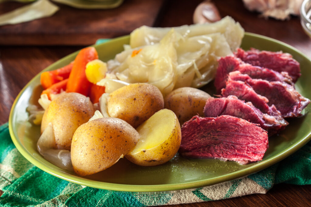 Corned beef and cabbage with potatoes and carrots